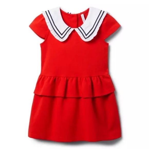 NWT Janie and Jack Girls Sailor Collar Ponte Dress Moto Red - Picture 1 of 8